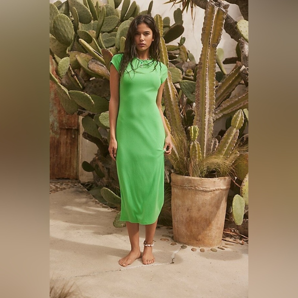 Free People Essential Slim Midi Dress (Emerald Bay)